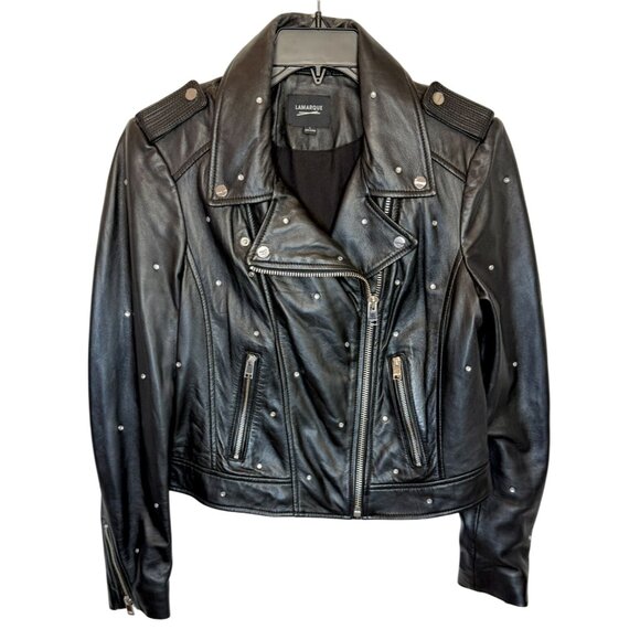 LAMARQUE Donna Glam Studded Leather Moto Jacket Indie Sleaze - Size L - Picture 3 of 9